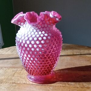 Fenton Cranberry Pink Hobnail Opalescent Glass Vase